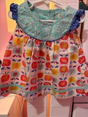 Matilda Jane Mint Floral Bib Dress with Pink and Coral Accents